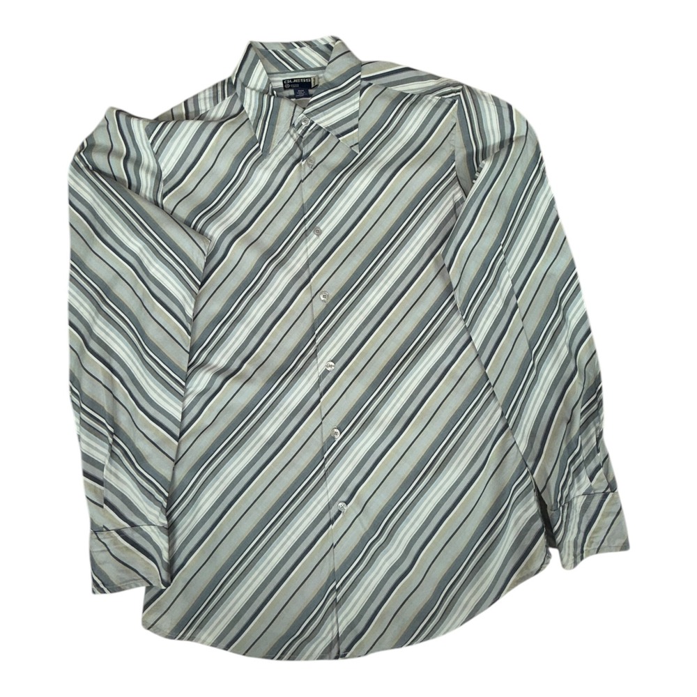 GUESS Button Down Shirt Mens M Gray Striped Long Sleeve Collared Pockets 62136